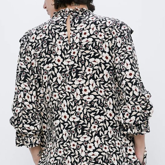 NEW Zara Ruffle Floral Printed Long Sleeves Dress - Picture 6 of 9